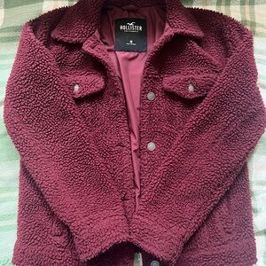 Hollister Women's Deep Red Teddy Jacket